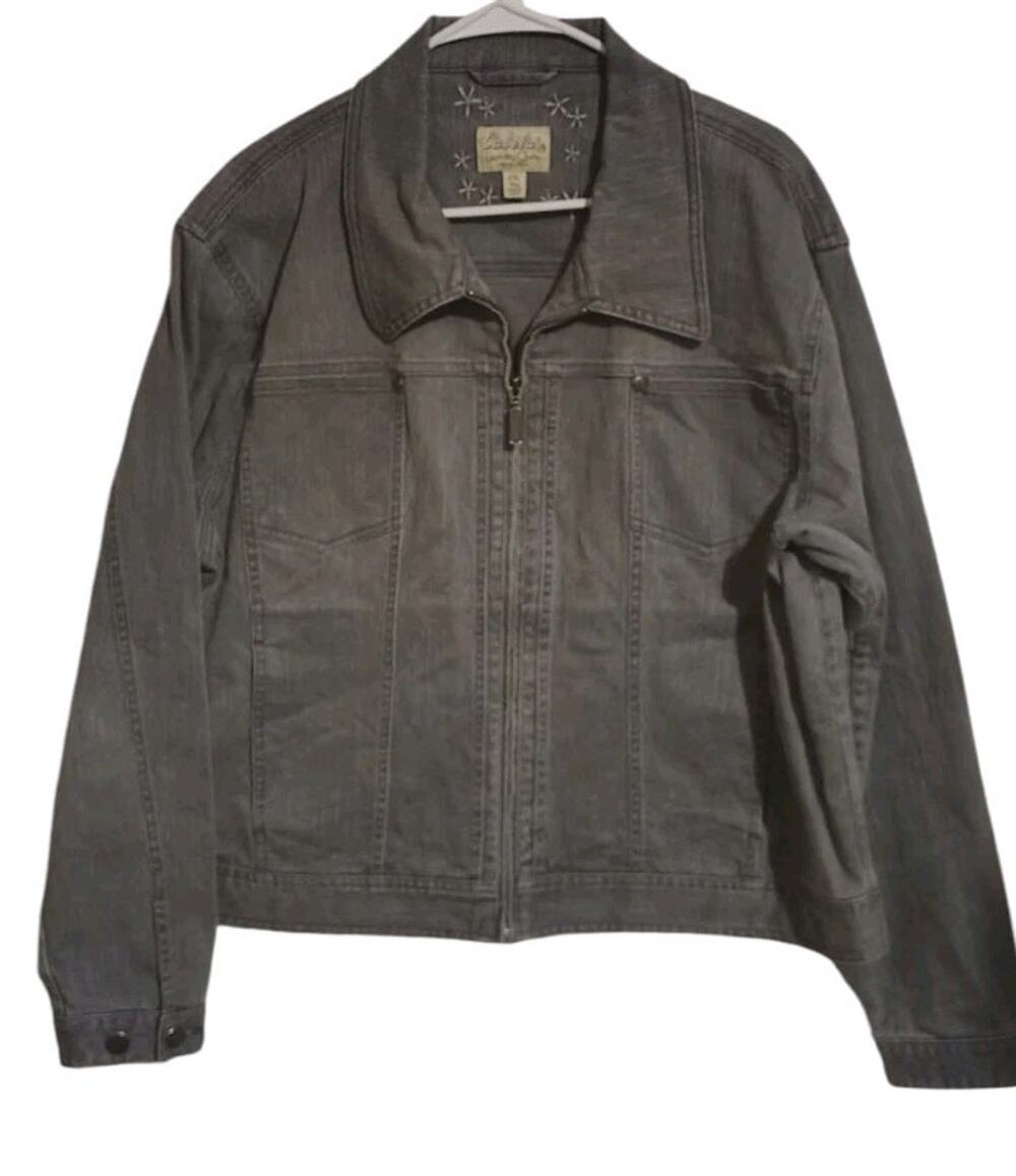 Cabela's Jeans Jacket Coat Size 2xl Plus Woman's Grey Gray Faded Y2K Pockets